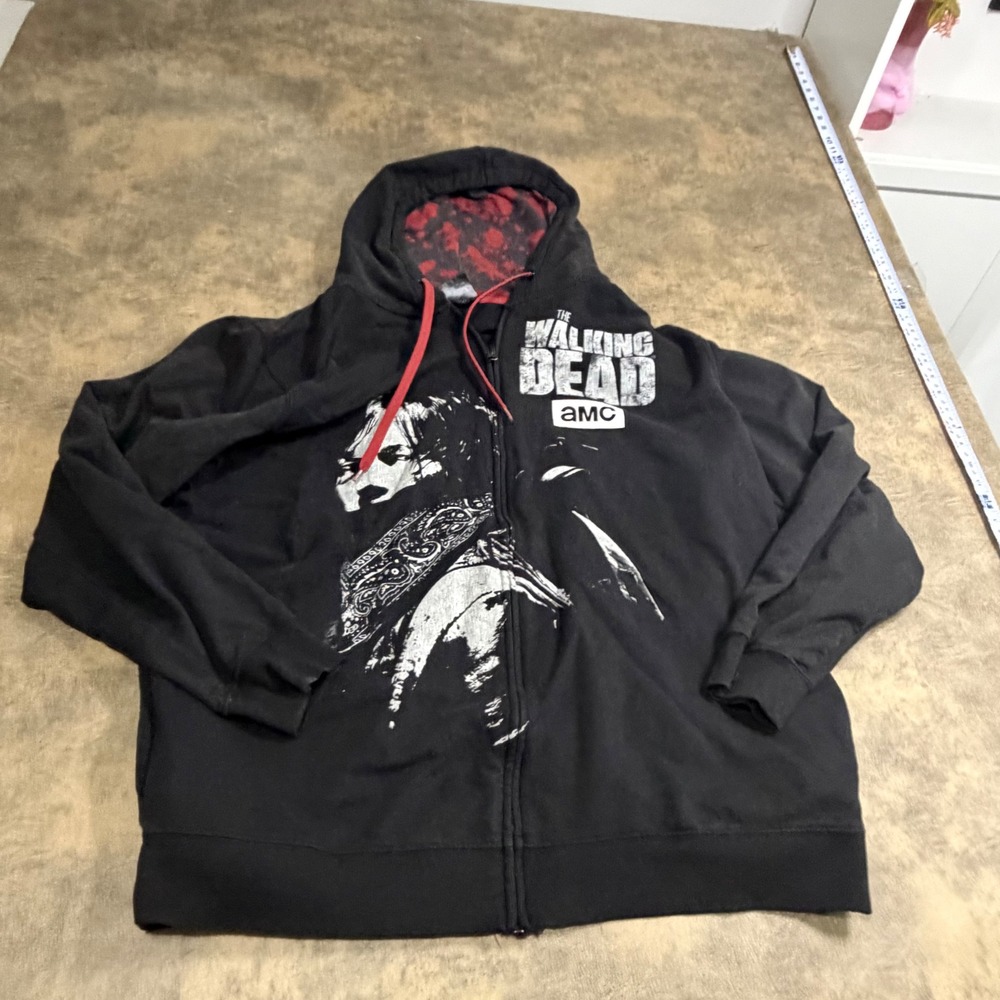 AMC The Walking Dead Hoodie Mens 2XL Black Daryl Dixon Graphic Zip Up Sweatshirt